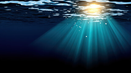 Underwater abstrack background sunlight ray ocean surface deep sea water blue marine nature aquatic light beam serene depth