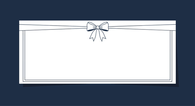 Simple horizontal white card design featuring a small black and white bow at the top center with thin borders on a dark background for notes. - Powered by Adobe
