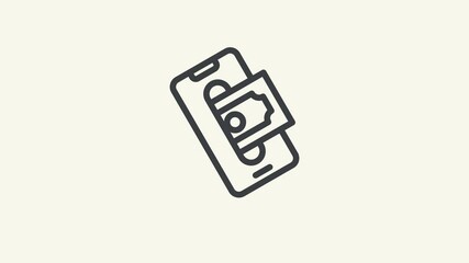 Animated withdraw icon on a smartphone with a dollar bill for cash withdrawal. Suitable for financial apps, banking websites, and moneyrelated content. - Powered by Adobe