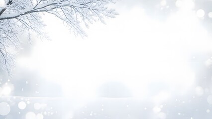 Snowy cityscape with tree branch in the foreground blurry background