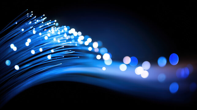 Fiber optic abstrack background, glowing blue light, technology energy concept, futuristic network texture, speed motion fantasy