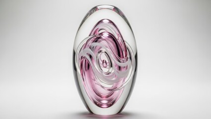 Oval Glass Sculpture with Pink Swirls stock