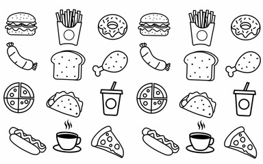 Seamless pattern background Food and ingredient kids hand drawing set illustration isolated on white background