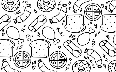 Seamless pattern background Food and ingredient kids hand drawing set illustration isolated on white background