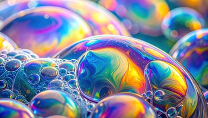 Beautiful colorful soap bubbles reflecting amazing light patterns