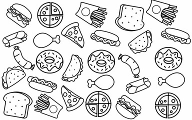 Seamless pattern background Food and ingredient kids hand drawing set illustration isolated on white background