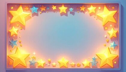A decorative border made entirely of glowing and playful star shapes framing the edges of the image, forming a complete star-themed frame.