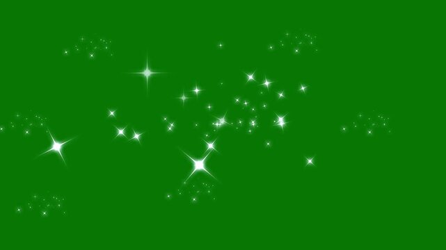 4k cartoon glitter stars line, white twinkling doodle stars, flat vector sparkle animation, glowing magic trails on clean green screen background