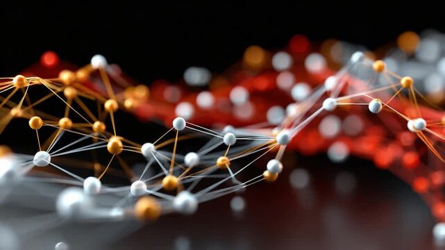 Network of Dots: An abstract view of connected dots and lines. Represents connectivity and the digital world.