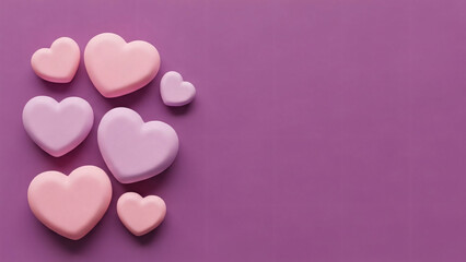 Fototapeta premium A Cluster of Soft Pastel Pink and Lilac 3D Hearts Against a Rich Purple Background Providing Ample Copy Space
