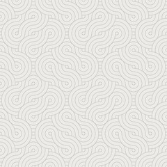 Obraz premium Seamless abstract wavy line swirl pattern with subtle circular dot details in light beige tones creating soft repeating background for surface design, wallpaper, stationery, textile