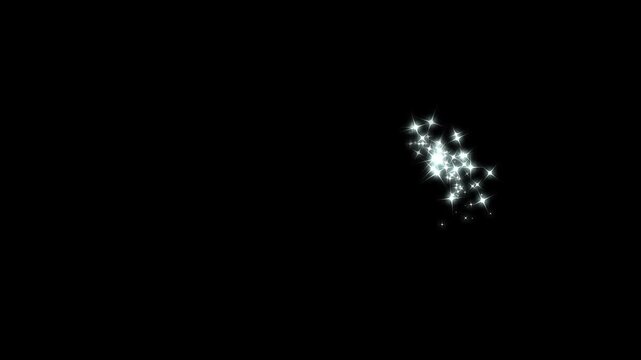 4k magic sparkles glitter line, white blinking stars trail, fast dust motion, christmas star effect, clean black background animation for holiday videos