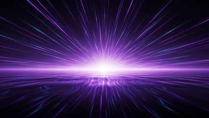 Purple Light Beams Radiating from Horizon Over Reflective Surface rays violet