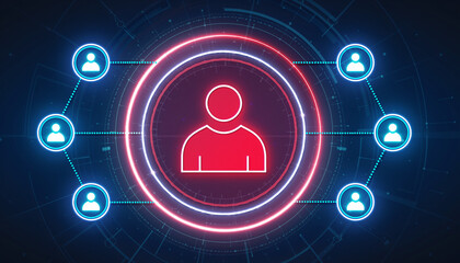 Digital Connectivity: A striking digital illustration showcases interconnected nodes radiating from a central human figure, illustrating network, with an enigmatic deep blue backdrop.