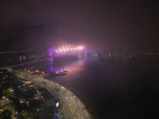 Imagens Aereas Reveillon Florian&oacute;polis - Ponte Hercilio Luz - Noite
