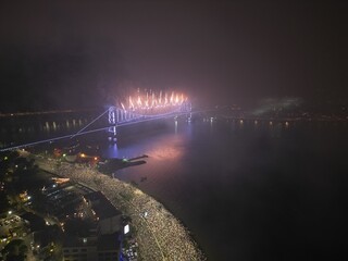 Imagens Aereas Reveillon Florian&oacute;polis - Ponte Hercilio Luz - Noite