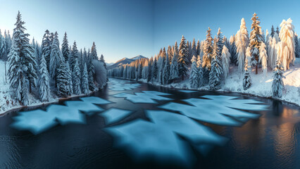 Eisiger Fluss im Winterwald