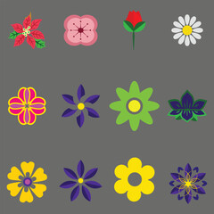 Flat spring floral elements. Blossom flowers