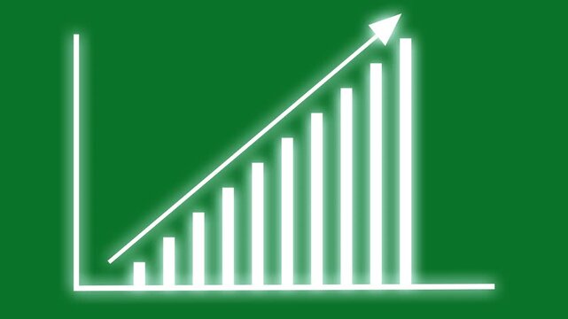 Business growth concept in graph chart showing marketing sales profit increasing to future target. growing business concept. business graph success animation, arrow on green background.