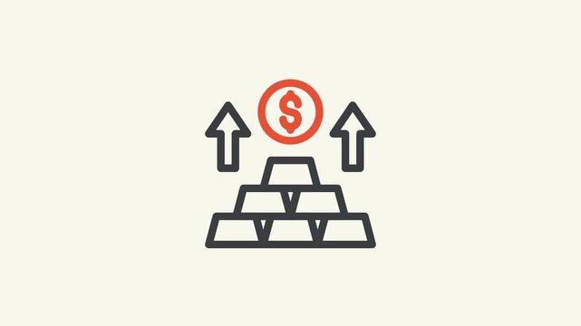 Animated gold bars arrows and dollar sign profit increase visual for financial presentations, investment websites, and business reports.