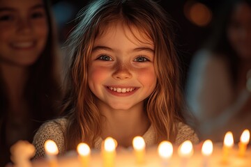 Smiling girl enjoying birthday party in cozy warm light