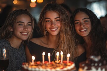 Focused and joyful look at birthday party with close friends