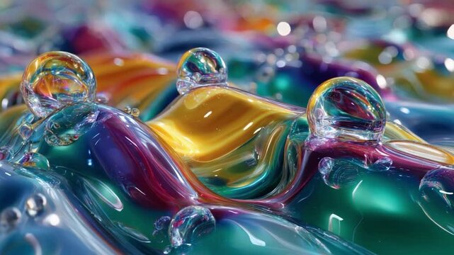Abstract Gemstones:  A close-up captures a mesmerizing display of glossy, multi-colored gemstones, where liquid-like forms dance and reflect light. 