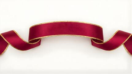 Red satin ribbon with gold trim on white background for luxury brand identity and premium product label design