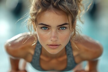 Athletic woman focused on strength training in workout gear