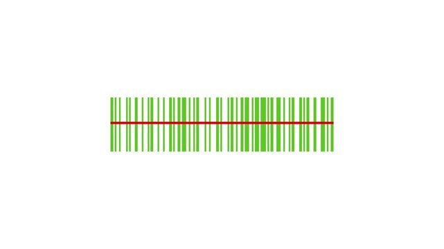 Product bar code scanning animation with red laser beam on white background for retail and product tracking