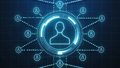 The Network: A digitally rendered image of a network, showcasing a central user profile linked to various other users, symbolizing interconnectedness, data flow, and virtual community.