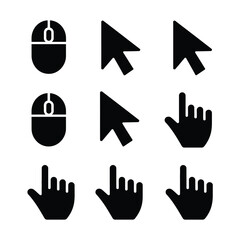 Computer interface icons show various pointer styles including the mouse.