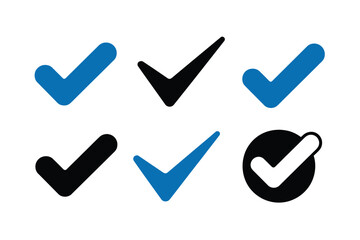 Six varied check mark icons in black and blue tones representing selection.