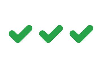 Three vibrant green checkmark confirmation symbols displayed against a pure.
