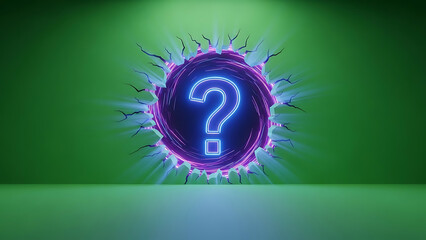 question mark icon rendered in 3d against a green studio background symbolizing uncertainty