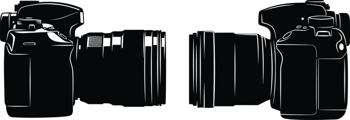 Professional Camera Silhouette Icons Set &ndash; DSLR and Mirrorless Photography Equipment Vector