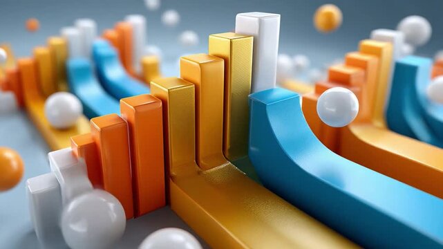 Abstract Business Growth: An abstract representation of growth and progress, showcasing colorful bars ascending, complemented by floating spheres that add depth and a sense of movement.