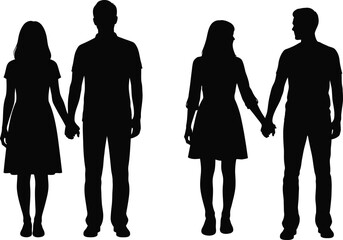 Silhouettes of two couples holding hands