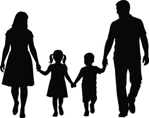 Silhouette of a happy family walking together