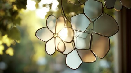 Translucent floral glass panels illuminated by warm sunlight, tessellating into a bright organic design