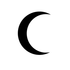 Simple crescent moon silhouette, black on a pure white background, Black Crescent Moon Icon Isolated on White Background - Minimalist Vector Illustration