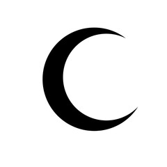 Simple crescent moon silhouette, black on a pure white background, Black Crescent Moon Icon Isolated on White Background - Minimalist Vector Illustration