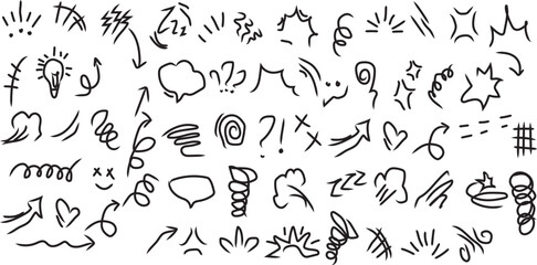 Collection of unique abstract symbols and shapes in black on white background