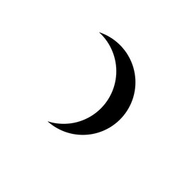 Simple crescent moon silhouette, black on a pure white background, Black Crescent Moon Icon Isolated on White Background - Minimalist Vector Illustration