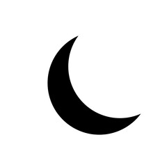 Simple crescent moon silhouette, black on a pure white background, Black Crescent Moon Icon Isolated on White Background - Minimalist Vector Illustration