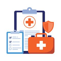 Obraz premium Medical kit and health documents with protection