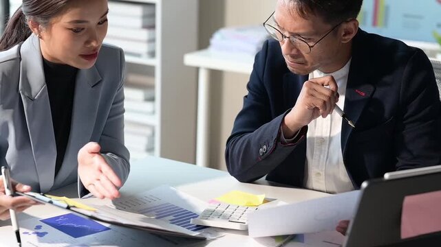 Business colleagues arguing over financial report during meeting