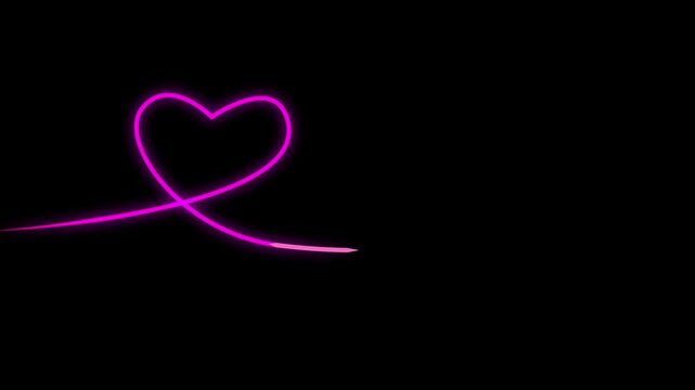 Luminous neon hand heart icon Valentines day symbol Concept of unrequited love and herd bit neon sign animation and black background