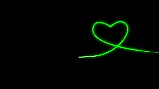 Luminous neon hand heart icon Valentines day symbol Concept of unrequited love and herd bit neon sign animation and black background