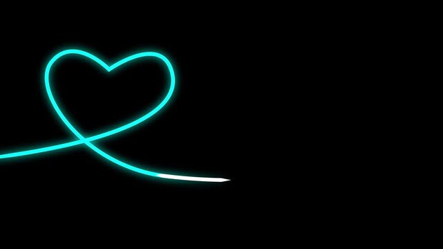 Luminous neon hand heart icon Valentines day symbol Concept of unrequited love and herd bit neon sign animation and black background